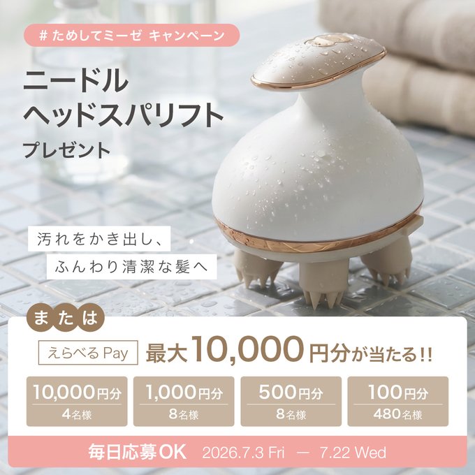 ミーゼのニードルヘッドスパリフトなどが合計500名に当たる懸賞