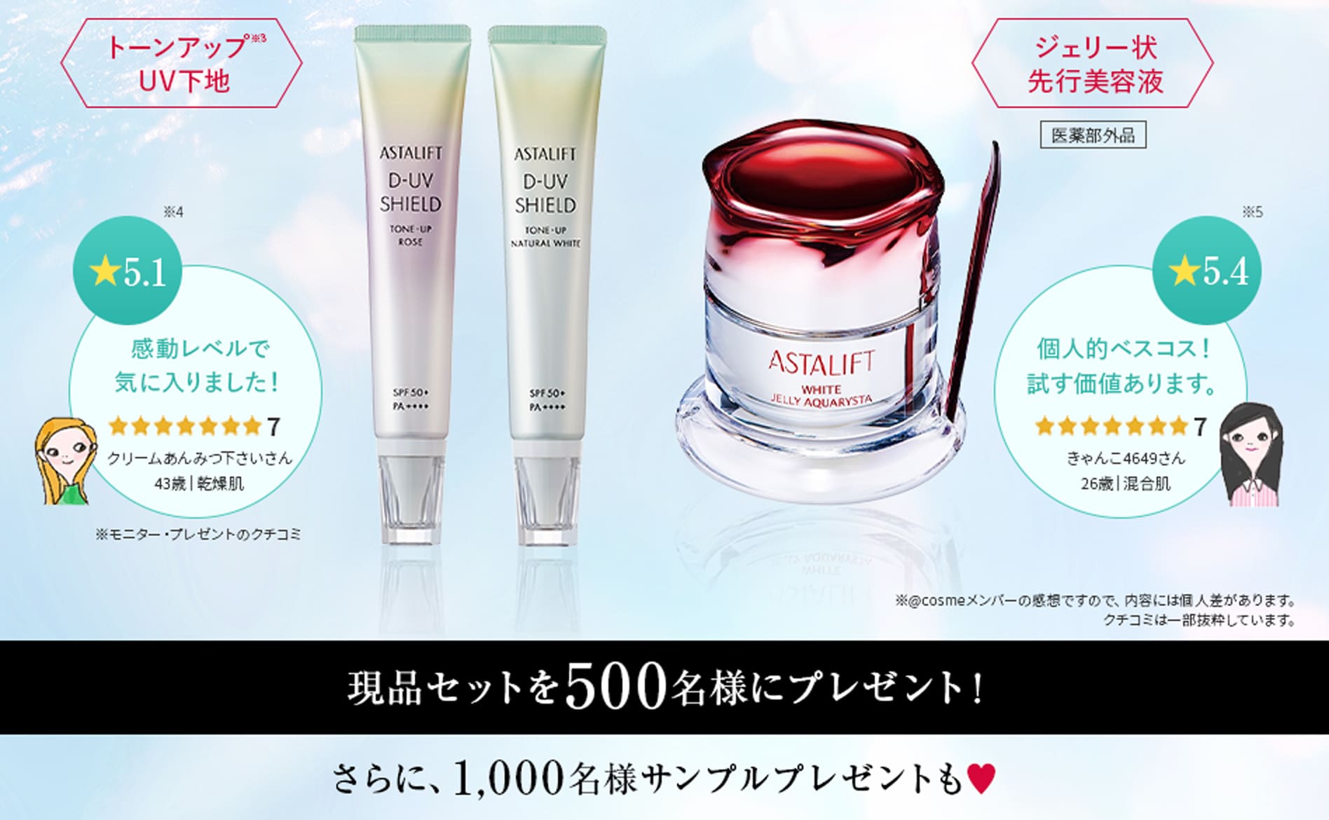 アスタリフトのUV下地・美容液やサンプルが1,500名に当たる懸賞